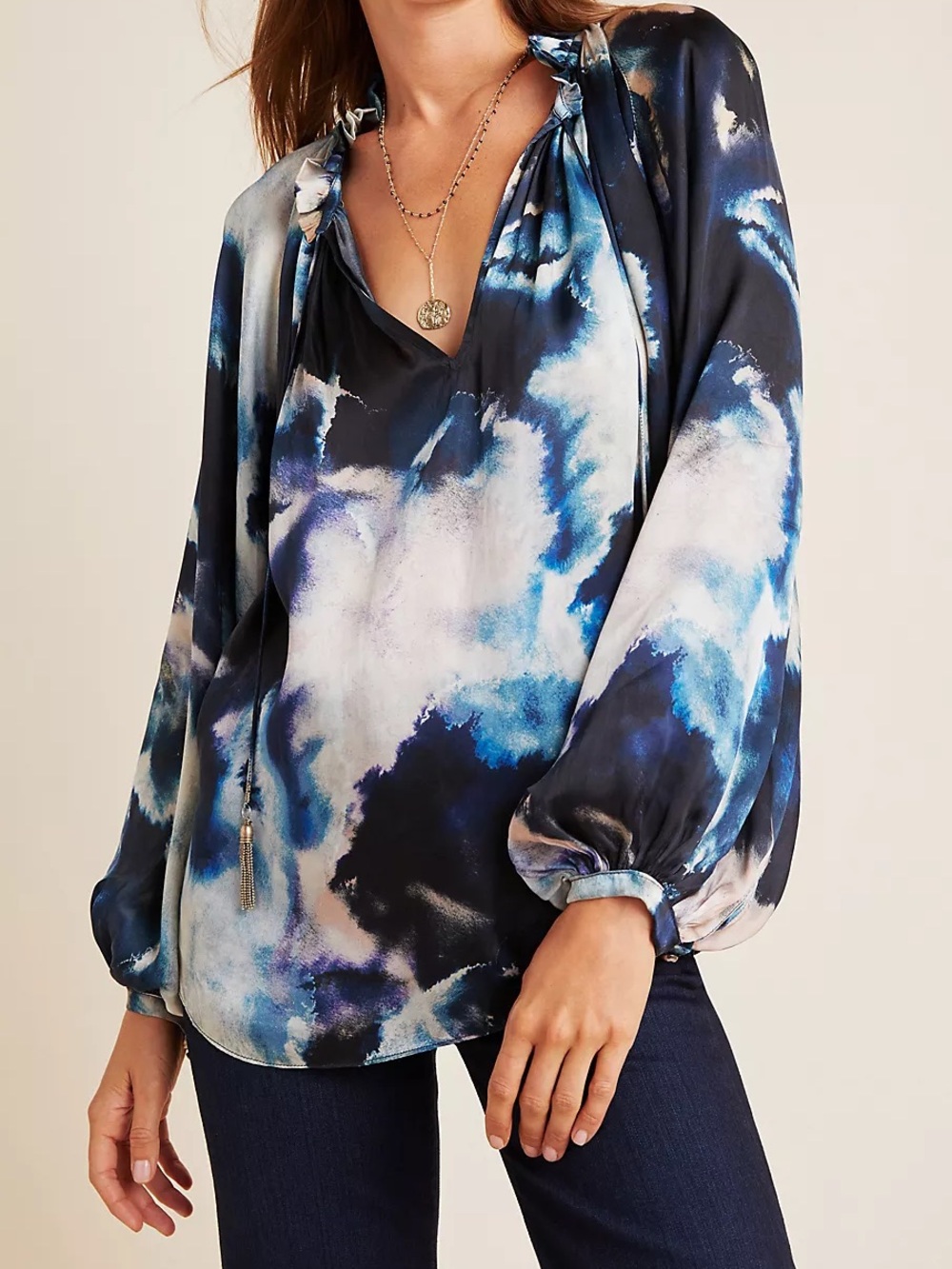 Anthropologie | Love Sam - Claudia Peasant Blouse 100% Viscose -Watercolor Print